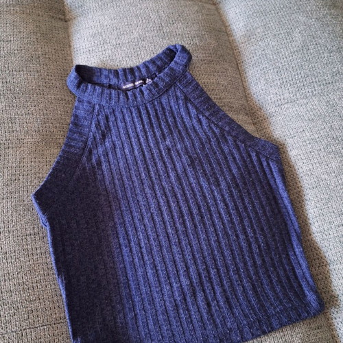 Bershka ribbed knit halter neck crop top dark blue melange like new