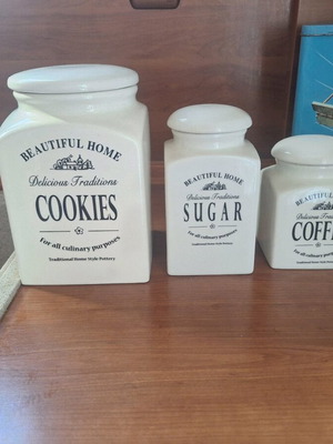 Σετ 3 κεραμικά δοχεία κουζίνας εκρού αγγλικού στυλ σαν καινούργια