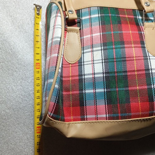 Vintage Handbag used with Tartan Pattern and Leather Details