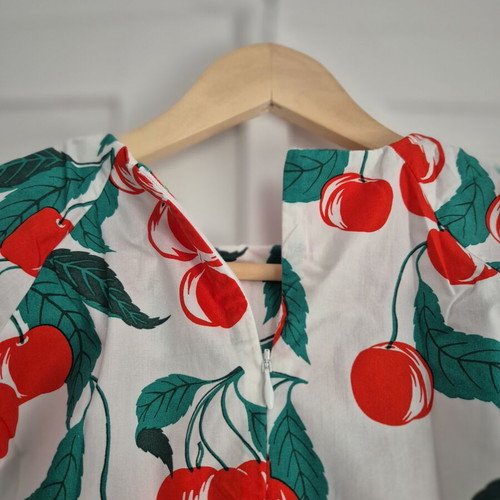 Benetton cherry print shirt XS like new, 3/4 sleeve, cotton