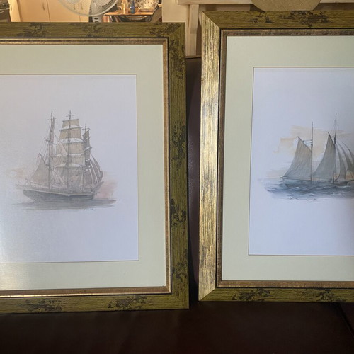Decorative framed art prints with classic sailing ship seascapes