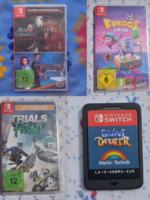 Nintendo Switch bundle with Trials Rising, Mystery Investigations, Kukoos and Grave Danger like new