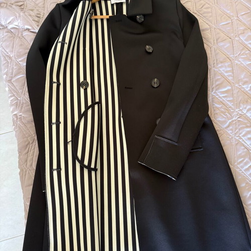 Motivi Lightweight Capardina Coat New, Black with White Stripes