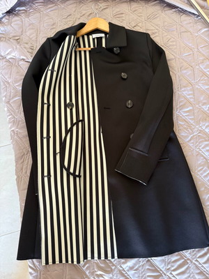 Motivi Lightweight Capardina Coat New, Black with White Stripes