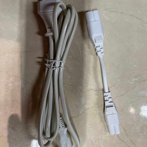 Power cable CEE7/16 to C7 with white extension adapter used