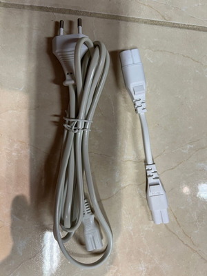 Power cable CEE7/16 to C7 with white extension adapter used