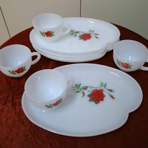Vintage porcelain plates with cups new set with roses