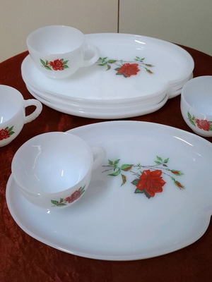 Vintage porcelain plates with cups new set with roses
