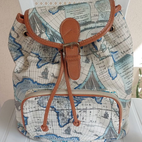 Backpack used with map design white, light blue, blue