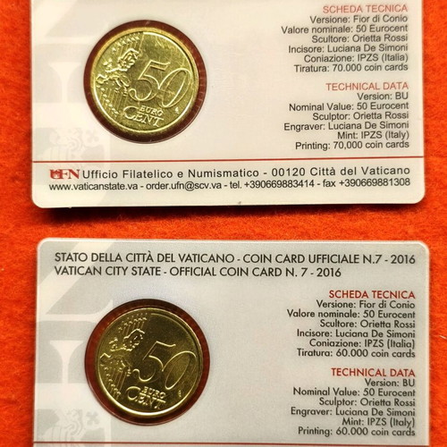Two official Vatican coincards 2015 and 2016 new