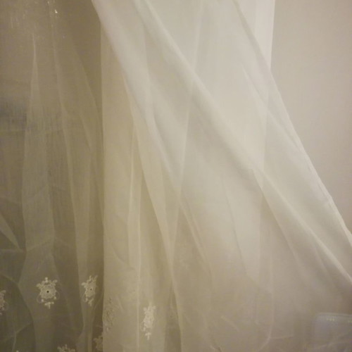 White curtain with embroidery ready to hang 2x2.45