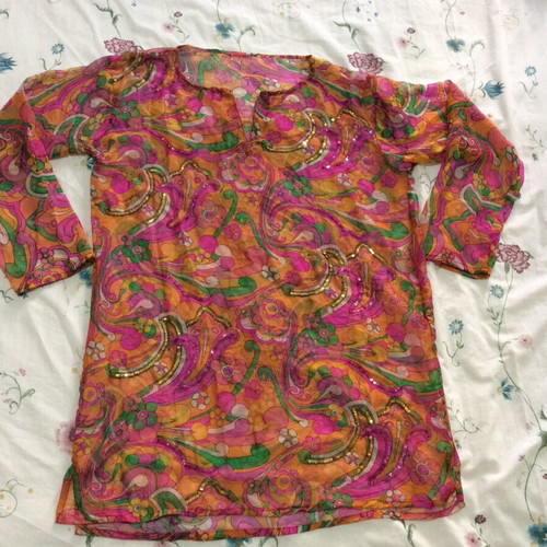 Pareo blouse used, size M, multicolor, transparent