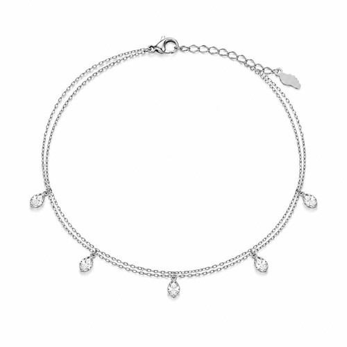 Anklet from Stainless Steel with Silver Drop-Shaped Strass