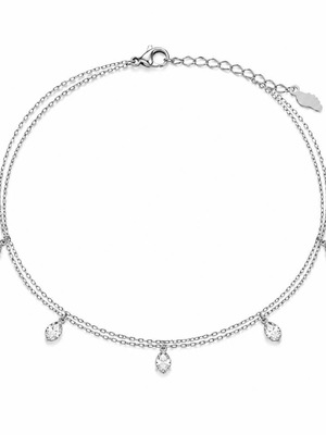 Anklet from Stainless Steel with Silver Drop-Shaped Strass