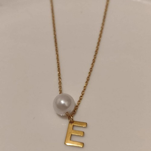 Steel necklace with monogram and pearl new