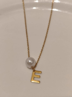 Steel necklace with monogram and pearl new