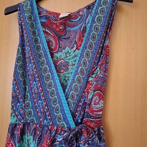 Maxi dress, colorful, breezy, wrap style