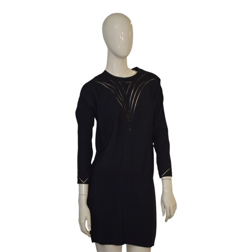 IRO Paris Cadonia black crepe mini dress with embroidered cutouts and sleeves, size FR 36 US 4