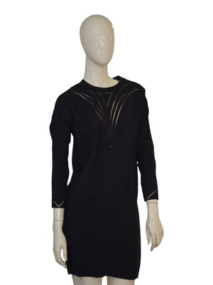 IRO Paris Cadonia black crepe mini dress with embroidered cutouts and sleeves, size FR 36 US 4