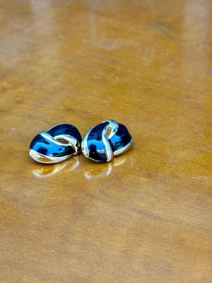 Vintage black earrings with gold-colored enamel, used