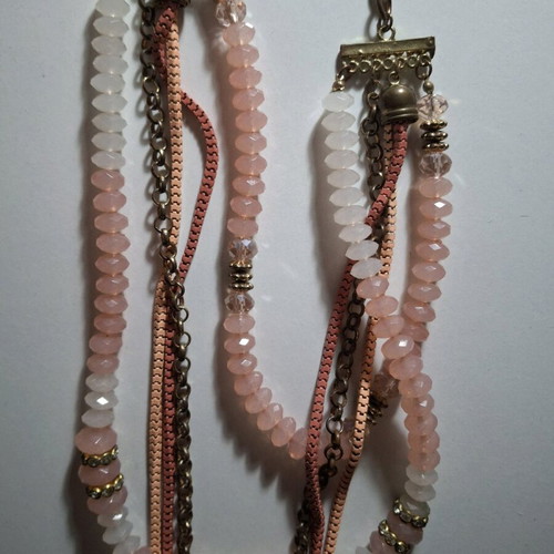Necklace with pink beads used, chain with patina