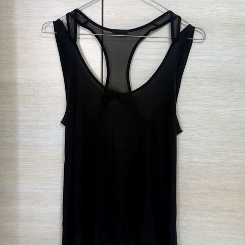 Oysho black cotton open back mesh tank top