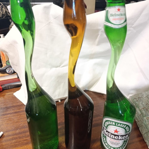 Collectible Twisted Neck Beer Bottles pack of 3 used, sealed
