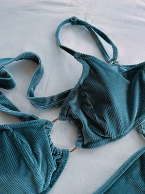 Velvet Ribbed Bikini Set sea green adjustable size S/M like new