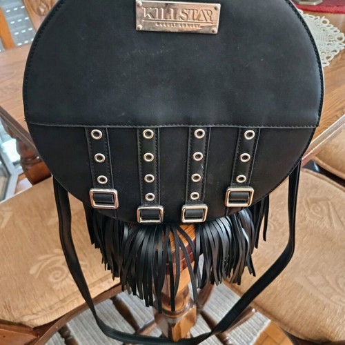 Killstar shoulder bag black leather new with studs and fringes