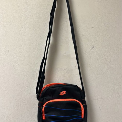 Lotto Post Active crossbody shoulder bag, black with orange and blue stripes