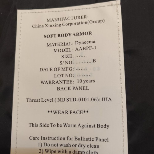 Bulletproof vest model AABPF-1 new, certified NIJ IIIA