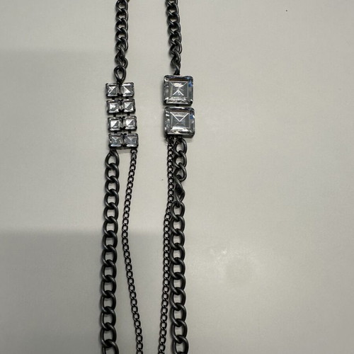 Women's charcoal necklace with large rhinestones and double chain