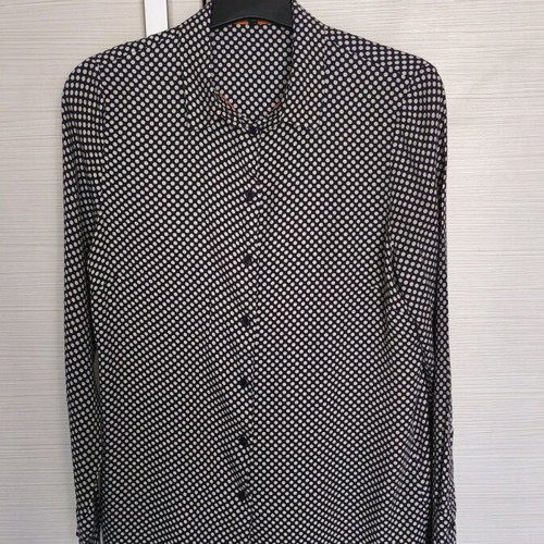 More women's long-sleeve shirt used, black with white dots, size S