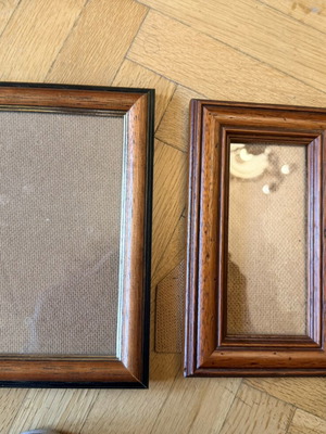 Set of 2 wooden tabletop photo frames used, chestnut and cherry