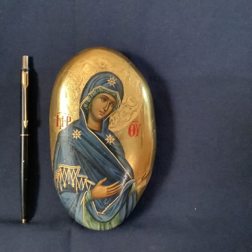 Panagia Deomeni Byzantine icon on stone like new