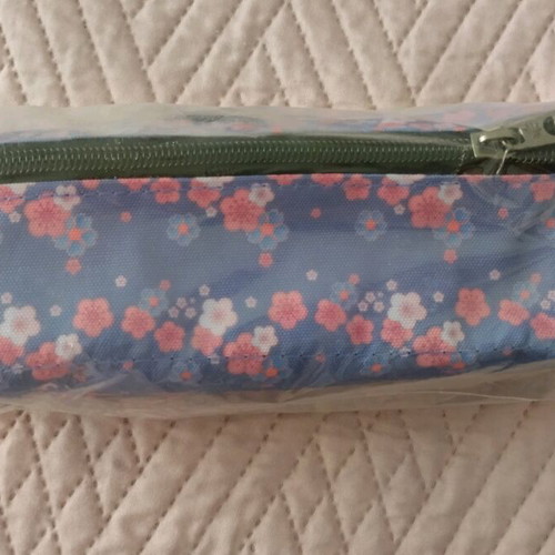 School pencil case new lilac with pink flowers