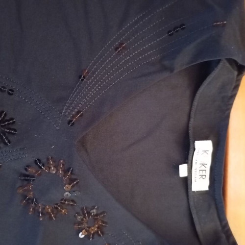 Women's black short-sleeve blouses, set of 4 with embroidery and sequins