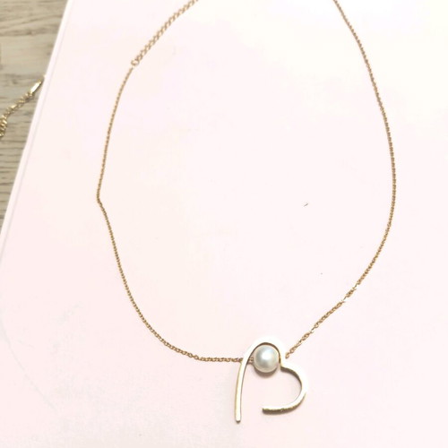 Heart Necklace New Gold with Pearl and Steel Chain