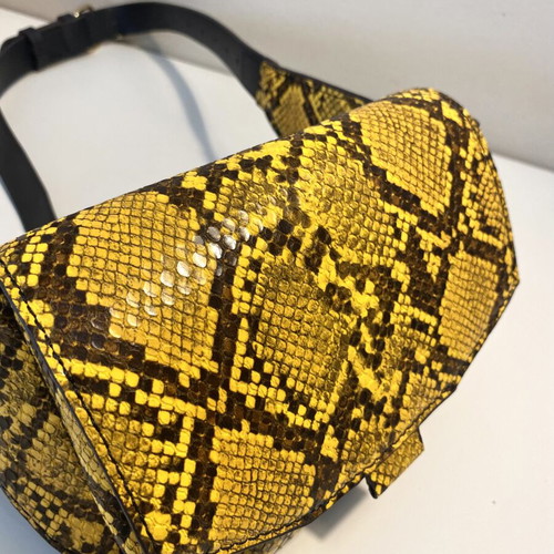 Mango waist bag with belt, yellow snake print