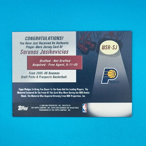 Sarunas Jasikevicius 2005-06 Bowman Welcome to the Show Jersey Relic card new