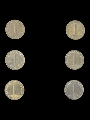 Schilling Austria used, lot of 6 coins 1961-1995