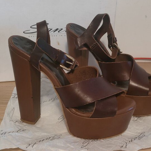 Sante leather platform sandals used, brown, size 37