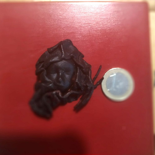 Vintage Leather Art Goth Face Pin handmade, like new