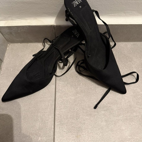 Zara satin black pumps size 38 used with ankle ties