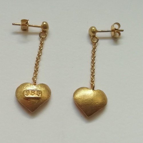 Silver handmade gold-plated heart earrings with green enamel new
