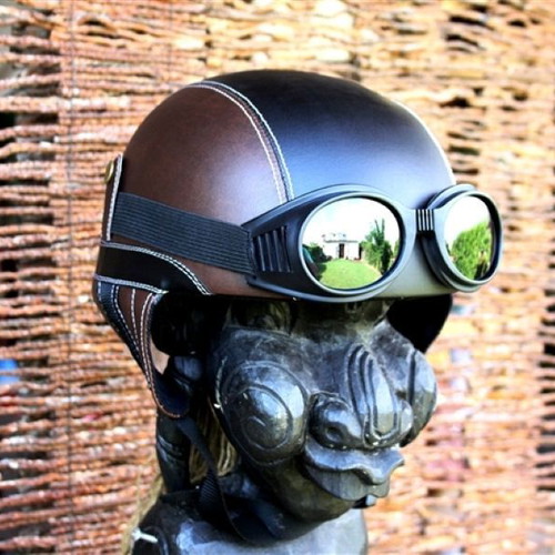 Pilot Helmet 1932 Brown Black New Retro Motorcycle Helmet