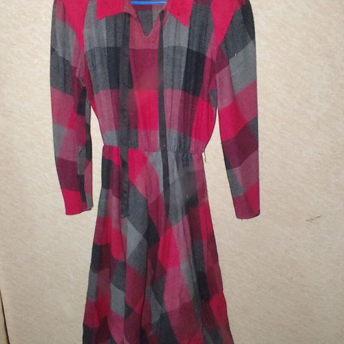 Vintage plaid dress red/black used, size M–L