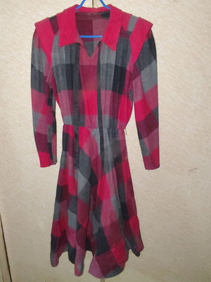 Vintage plaid dress red/black used, size M–L