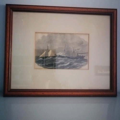Woodcut painting The Jointed Iron Steam-ship Connector 1863 like new
