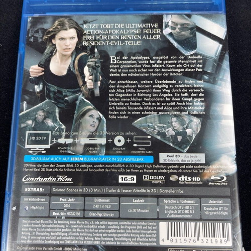 Resident Evil 3D Blu-Ray like new, action adventure sci-fi